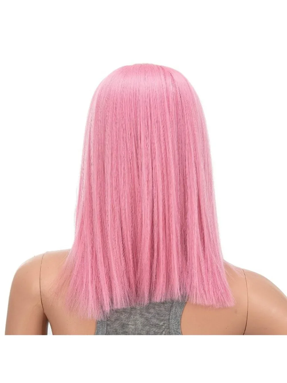 Women's 14 Inch Pink Wig Short Straight Middle Part Synthetic Heat